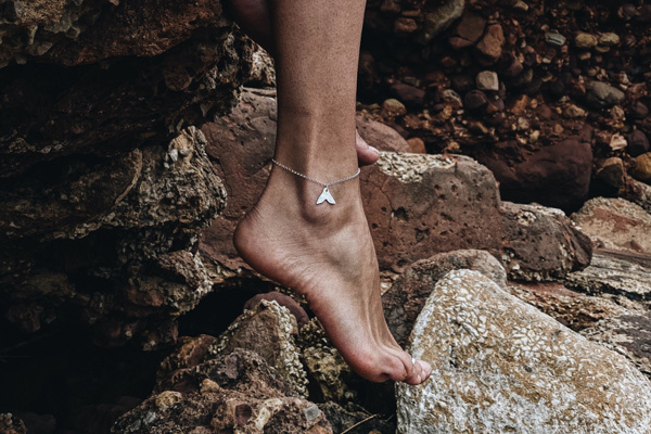 Pulsera tobillera ballena de plata