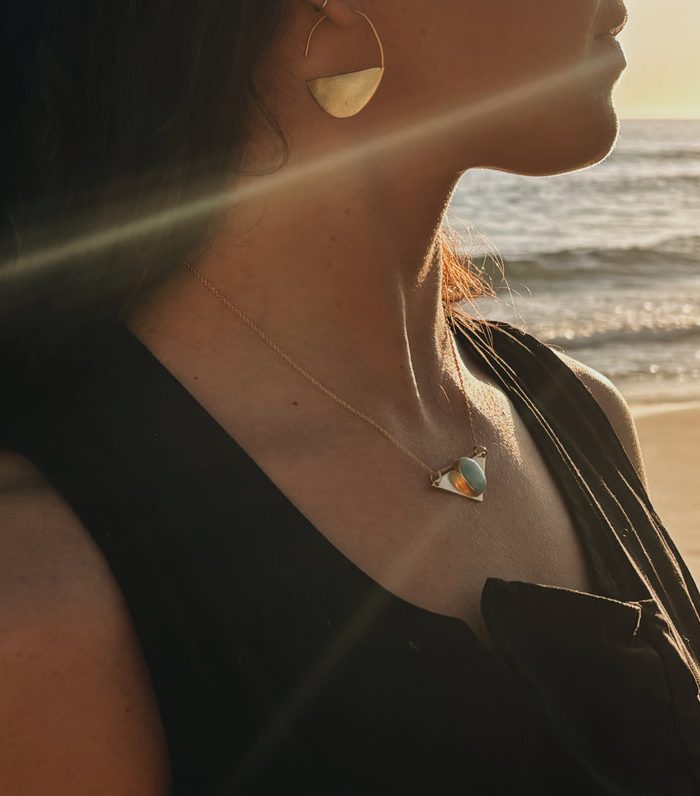 Amazonite Triangle Necklace - 24kt gold plated.